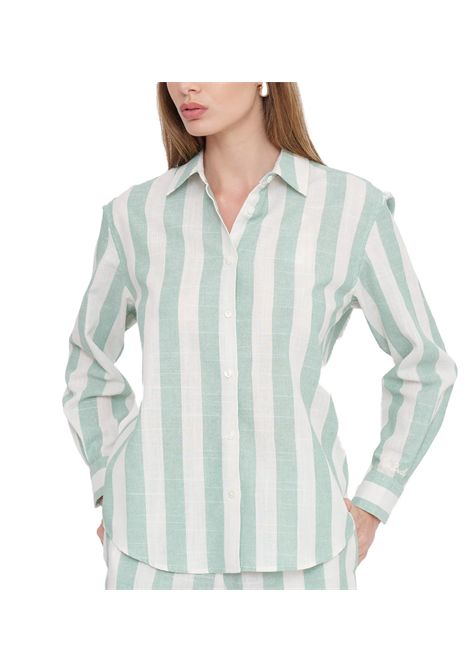 Camicia Mc2 Saint Barth Meredith donna MEREDITH01019H Verde colletto a punta madreperla maniche lunghe spalle basse carre MC2 SAINT BARTH | Camicie | MEREDITH01019H5310